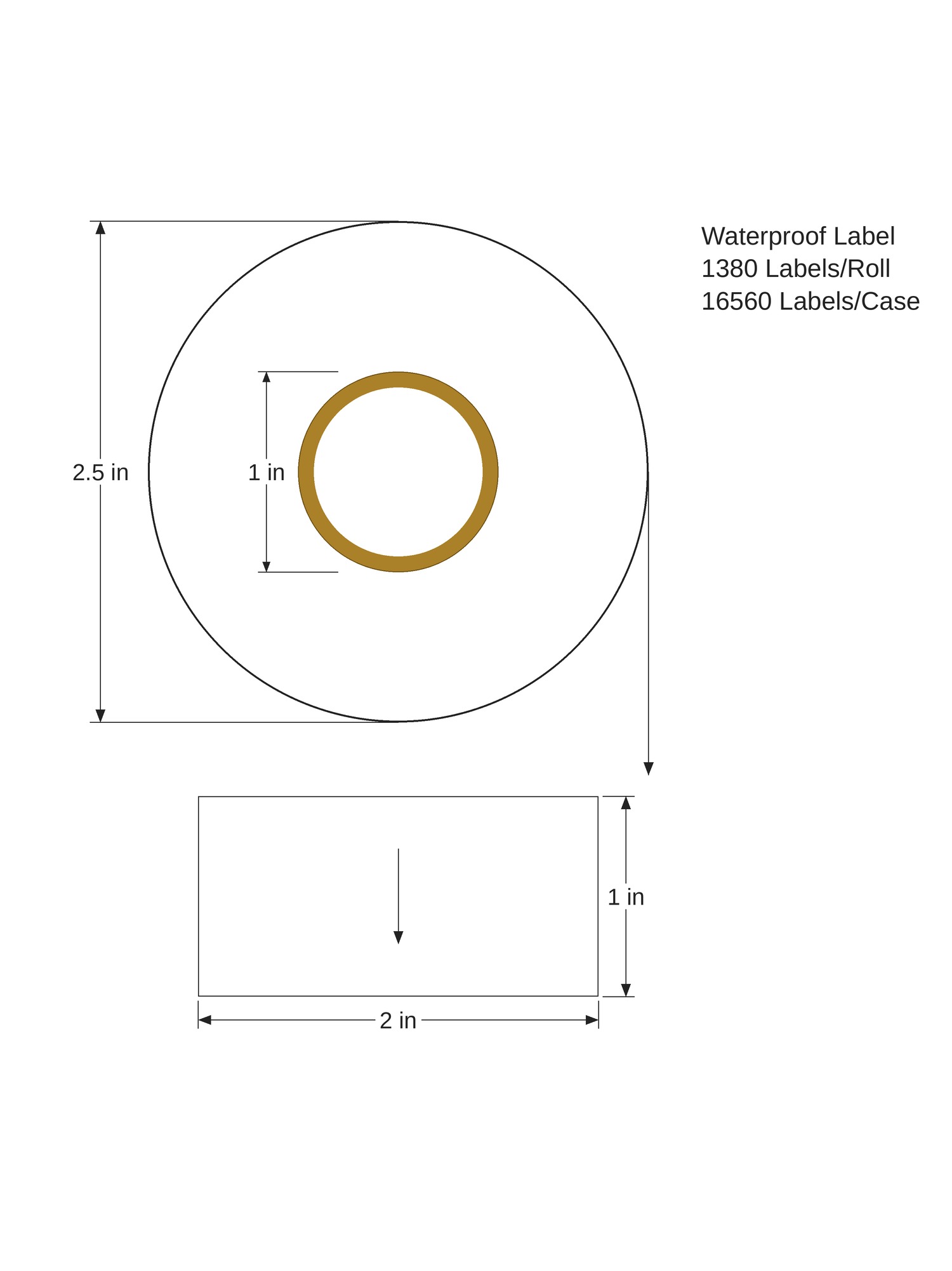 Waterproof Label. 2in x 1in. 1in Across. 1in x 2.5in Core Config. All Temp Adhesive. White. 1005786 - Image 2