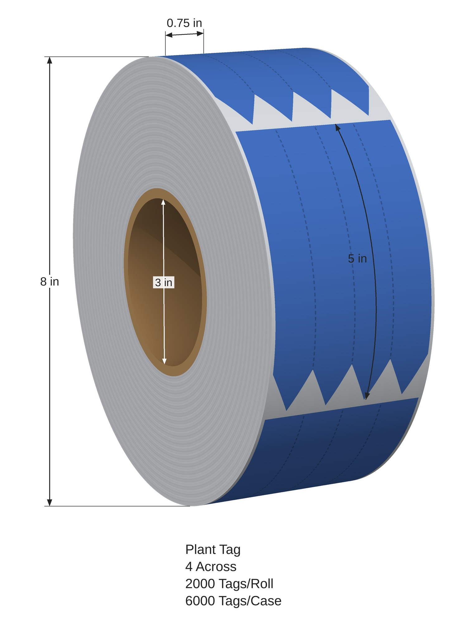Pot Tag. 0.75in x 5in. 4in Across. 3in x 8in Core Config. Blue. 1005793