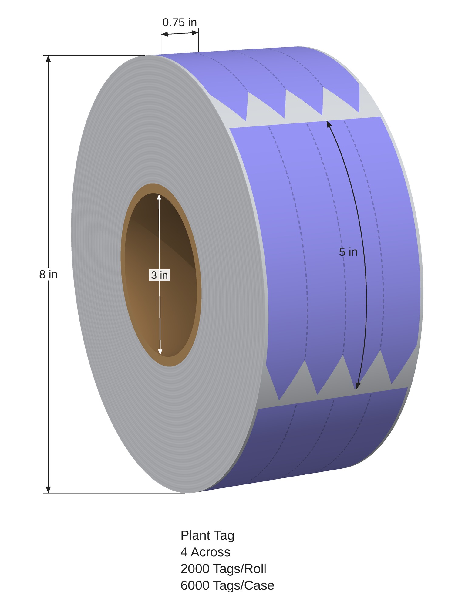 Pot Tag. 0.75in x 5in. 4in Across. 3in x 8in Core Config. Lavender. 1005825