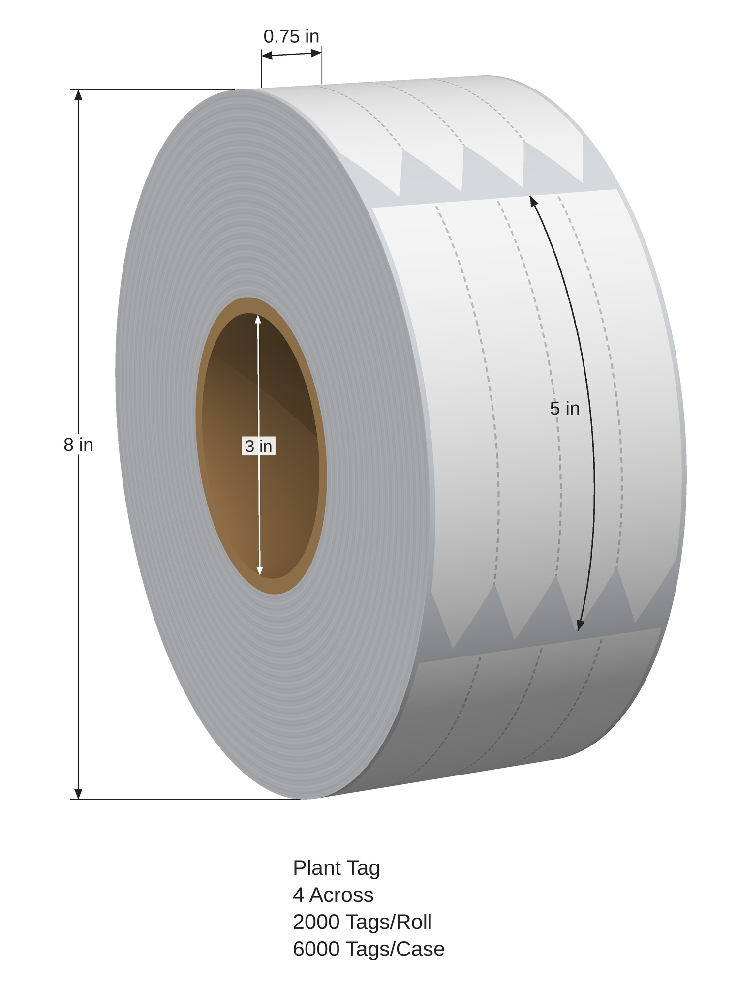 Pot Tag. 0.75in x 5in. 4in Across. 3in x 8in Core Config. White. 1005827