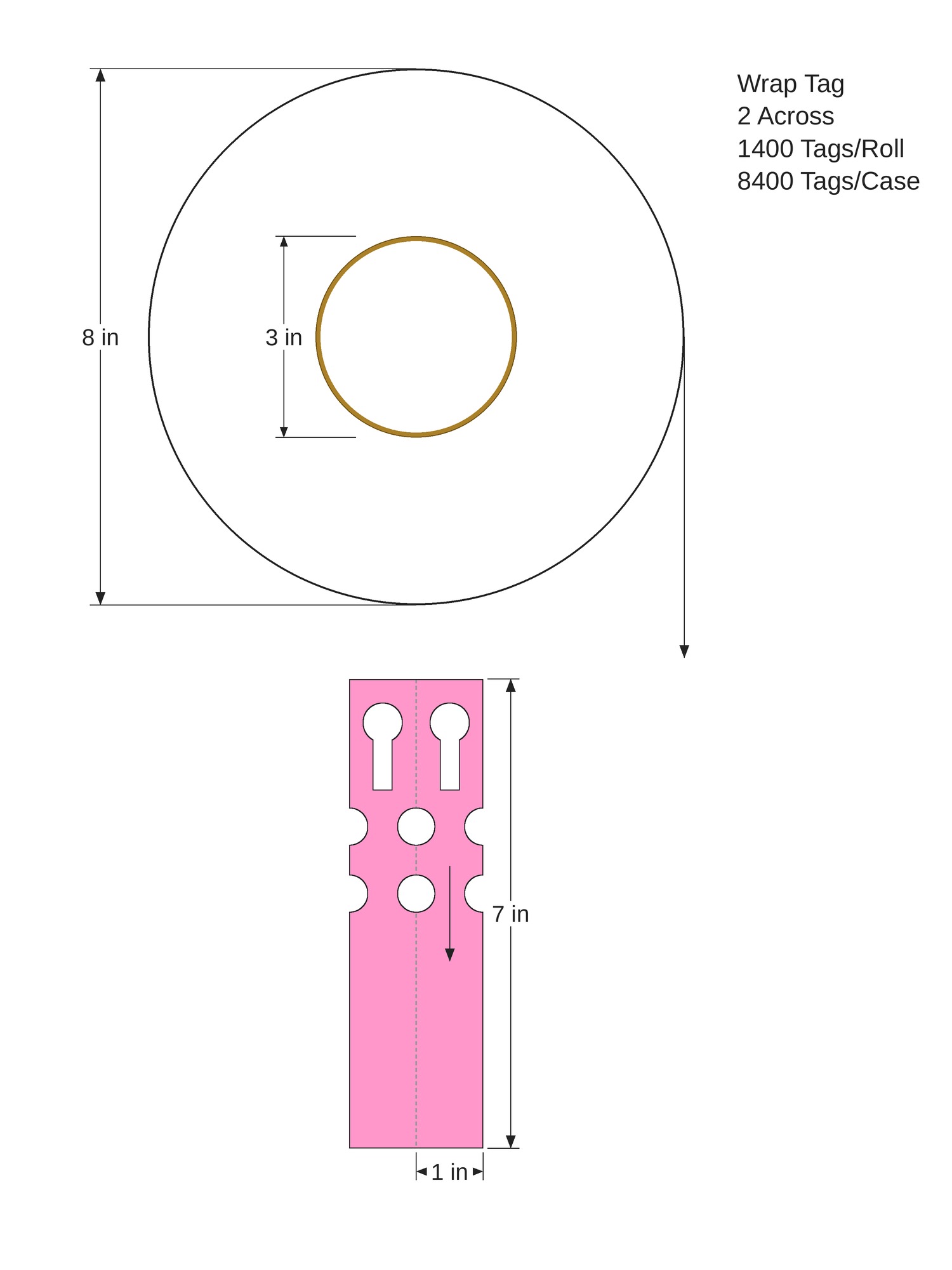 Wrap Tag. 1in x 7in. 2in Across. 3in x 8in Core Config. Pink. 1006443 - Image 2