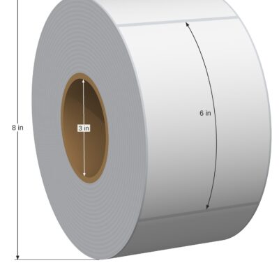 Waterproof Label. 4in x 6in. 1in Across. 3in x 8in Core Config. All Temp Adhesive. White. 1007051