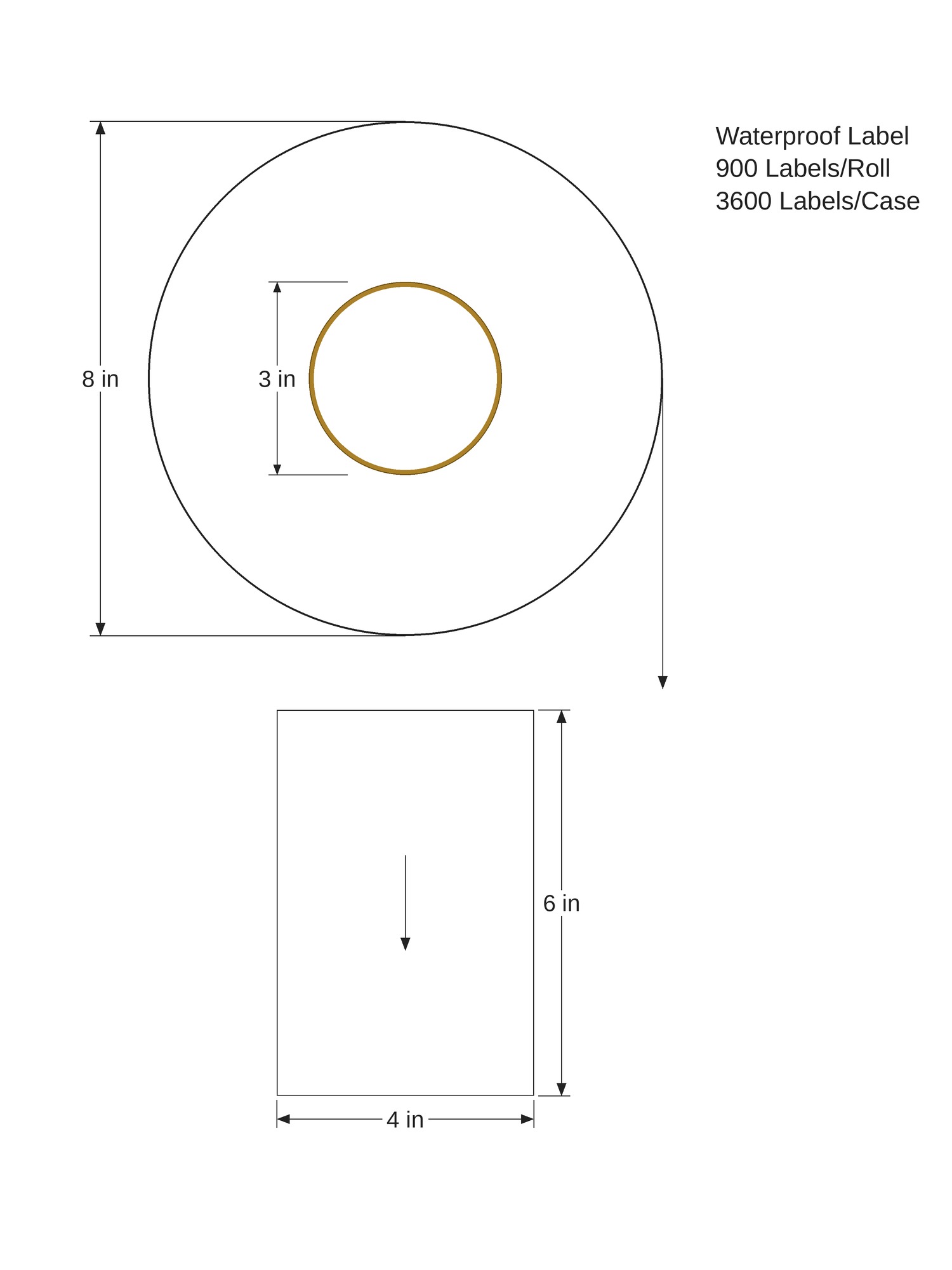 Waterproof Label. 4in x 6in. 1in Across. 3in x 8in Core Config. All Temp Adhesive. White. 1007051 - Image 2