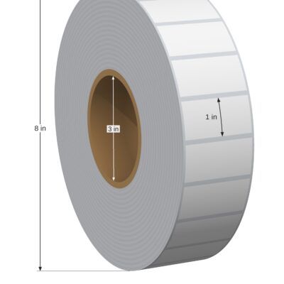 Waterproof Label. 2in x 1in. 1in Across. 3in x 8in Core Config. All Temp Adhesive. White. 1007052