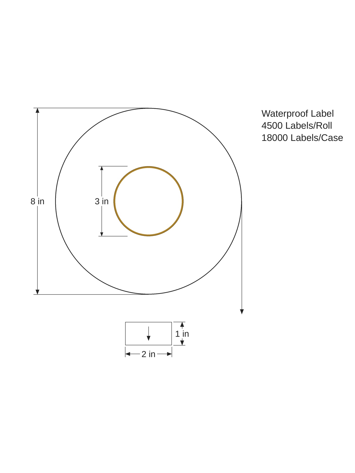 Waterproof Label. 2in x 1in. 1in Across. 3in x 8in Core Config. All Temp Adhesive. White. 1007052 - Image 2