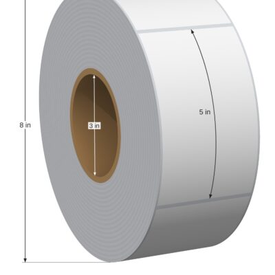 Waterproof Label. 3in x 5in. 1in Across. 3in x 8in Core Config. All Temp Adhesive. White. 1008309