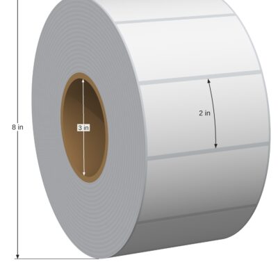 Waterproof Label. 4in x 2in. 1in Across. 3in x 8in Core Config. All Temp Adhesive. White. 1008310