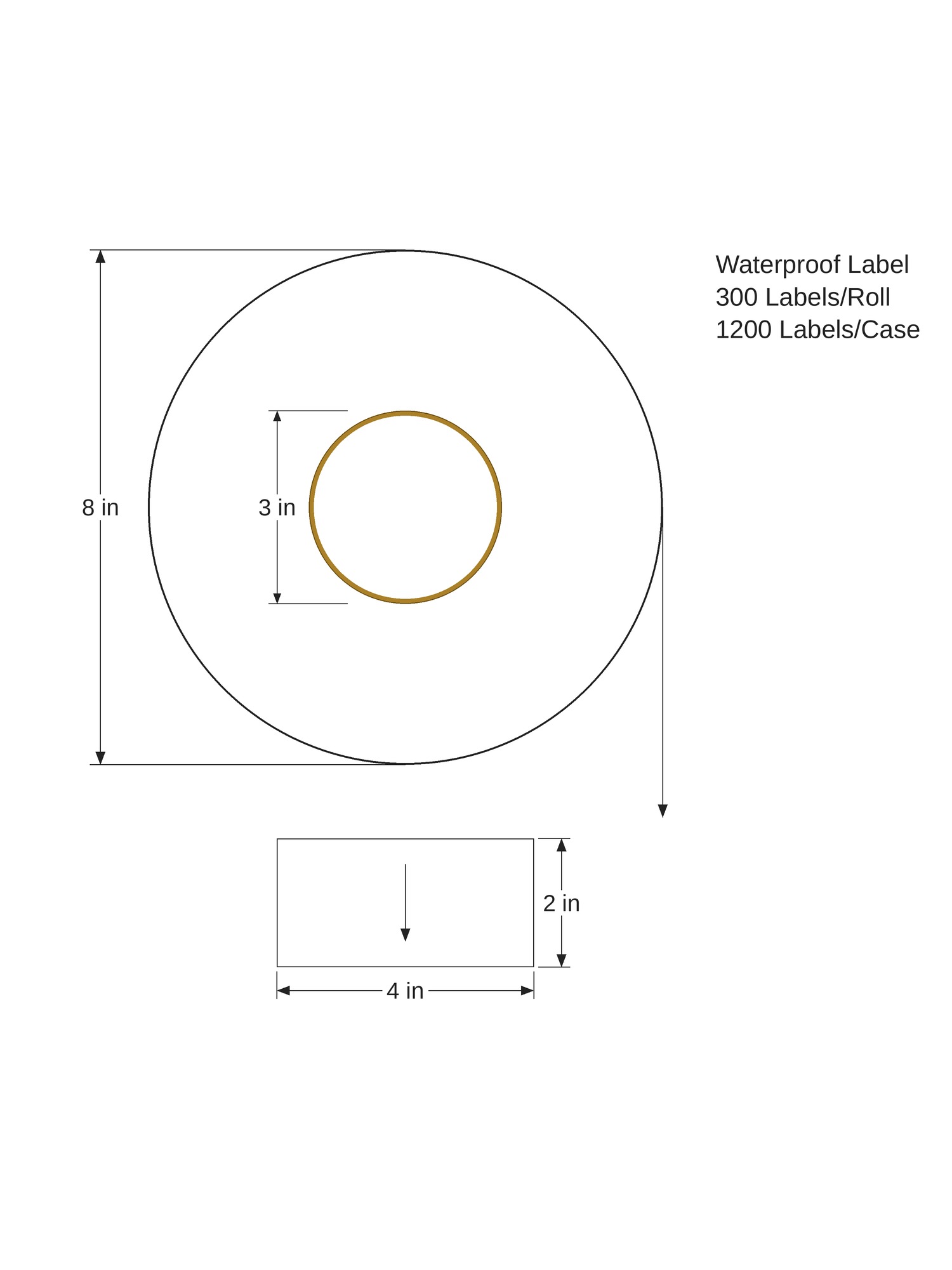 Waterproof Label. 4in x 2in. 1in Across. 3in x 8in Core Config. All Temp Adhesive. White. 1008310 - Image 2
